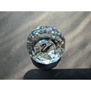 Swarovski SCS Faceted Crystal Paperweight With Swan Logo